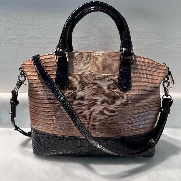 Brahmin Duxbury Satchel Golden Taupe Ombre Dark Brown Embossed Leather Excellent - Picture 2 of 8